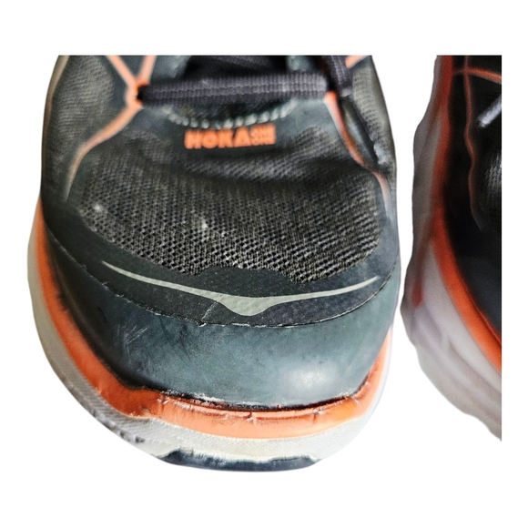 Women's Hoka One Clifton 2 Grey Neon Orange Athletic Sneaker Lace Up Size 9.5 - Picture 4 of 10